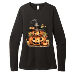 Halloween Pumpkin Witch Fall Autumn Illustration Womens CVC Long Sleeve Shirt