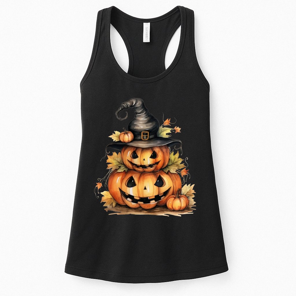 Halloween Pumpkin Witch Fall Autumn Illustration Womens Tank Top