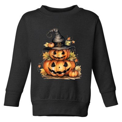 Halloween Pumpkin Witch Fall Autumn Illustration Toddler Sweatshirt