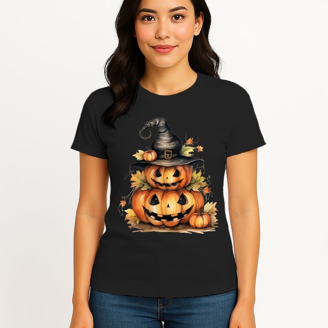 Halloween Pumpkin Witch Fall Autumn Illustration Womens T-Shirt
