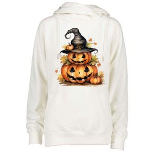 Halloween Pumpkin Witch Fall Autumn Illustration Womens Funnel Neck Pullover Hood