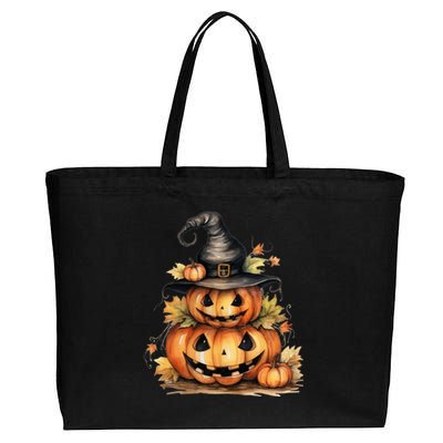 Halloween Pumpkin Witch Fall Autumn Illustration Cotton Canvas Jumbo Tote