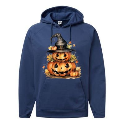 Halloween Pumpkin Witch Fall Autumn Illustration Performance Fleece Hoodie