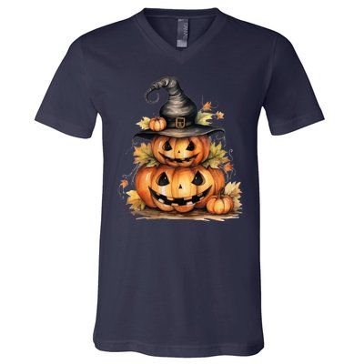 Halloween Pumpkin Witch Fall Autumn Illustration V-Neck T-Shirt