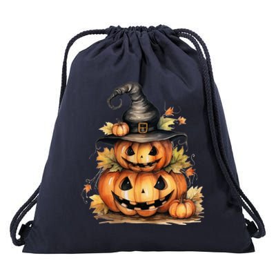 Halloween Pumpkin Witch Fall Autumn Illustration Drawstring Bag