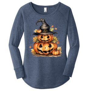 Halloween Pumpkin Witch Fall Autumn Illustration Women's Perfect Tri Tunic Long Sleeve Shirt