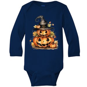 Halloween Pumpkin Witch Fall Autumn Illustration Baby Long Sleeve Bodysuit