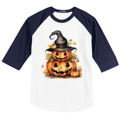 Halloween Pumpkin Witch Fall Autumn Illustration Baseball Sleeve Shirt