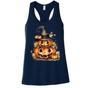 Halloween Pumpkin Witch Fall Autumn Illustration Women's Racerback Tank