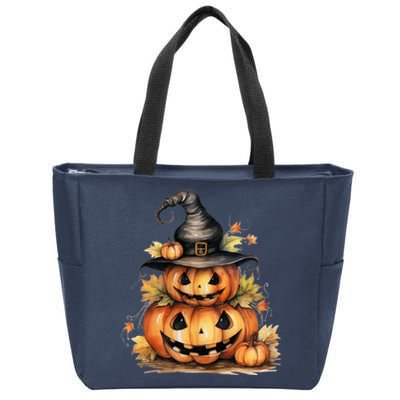 Halloween Pumpkin Witch Fall Autumn Illustration Zip Tote Bag