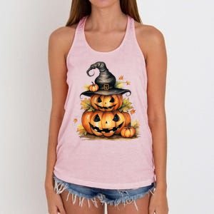 Halloween Pumpkin Witch Fall Autumn Illustration Women's Knotted Racerback Tank