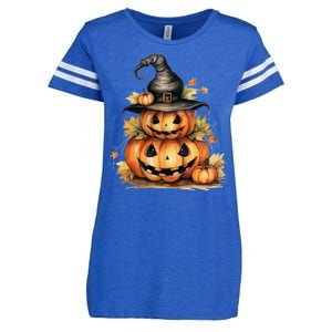 Halloween Pumpkin Witch Fall Autumn Illustration Enza Ladies Jersey Football T-Shirt