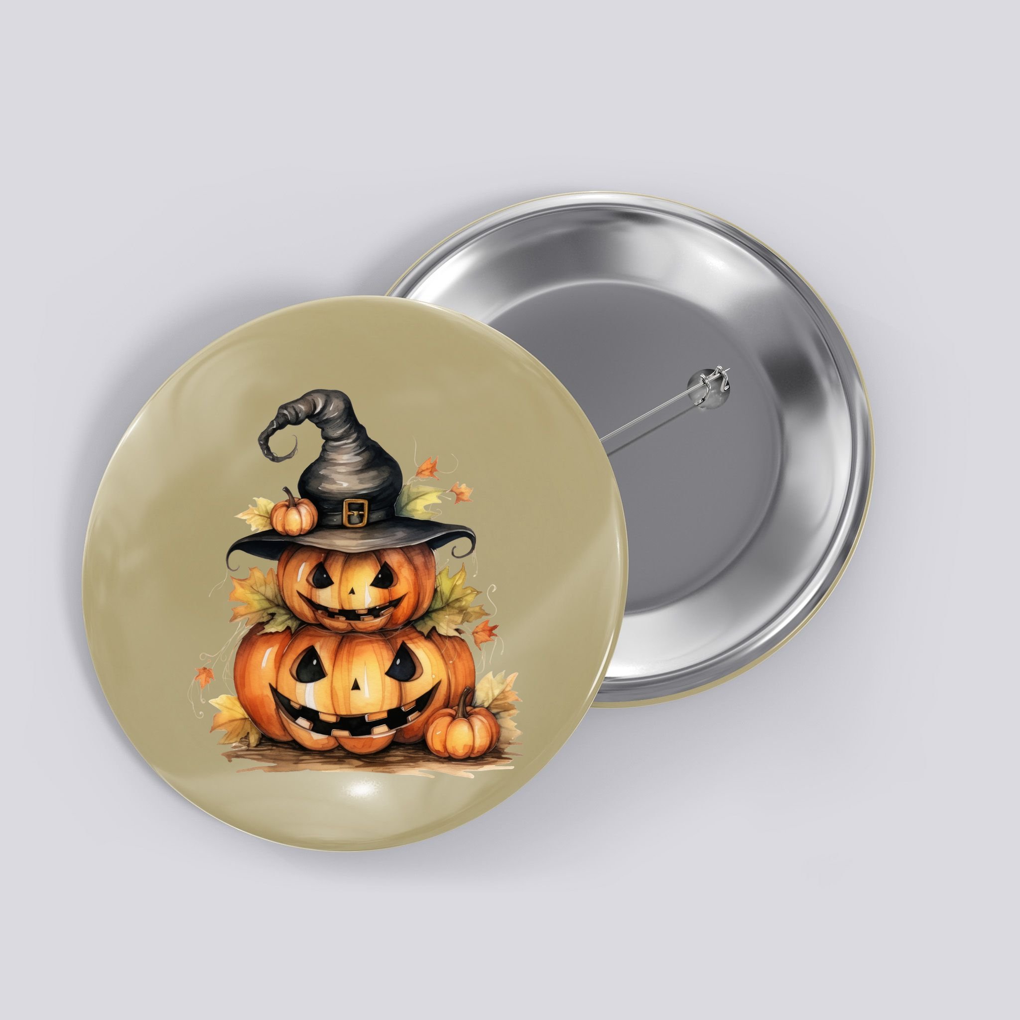 Halloween Pumpkin Witch Fall Autumn Illustration Button