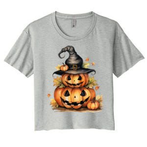 Halloween Pumpkin Witch Fall Autumn Illustration Women's Crop Top Tee