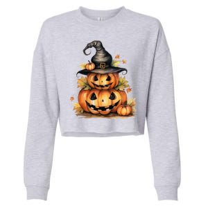 Halloween Pumpkin Witch Fall Autumn Illustration Cropped Pullover Crew