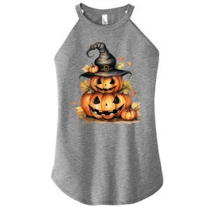 Halloween Pumpkin Witch Fall Autumn Illustration Women's Perfect Tri Rocker Tank