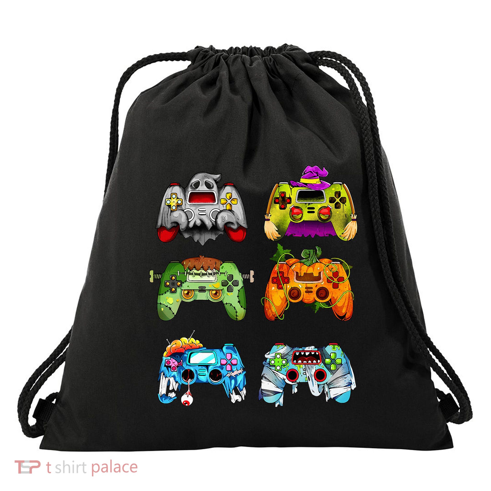 Halloween Pumpkin Witch Gaming Controllers Zombie Drawstring Bag
