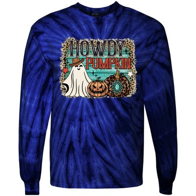 Howdy Pumpkin Western Halloween Spooky Season Tie-Dye Long Sleeve Shirt