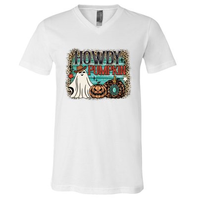 Howdy Pumpkin Western Halloween Spooky Season V-Neck T-Shirt