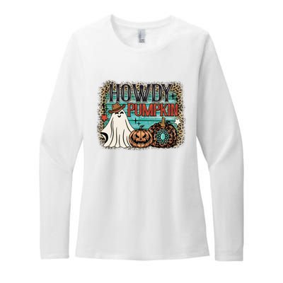 Howdy Pumpkin Western Halloween Spooky Season Womens CVC Long Sleeve Shirt