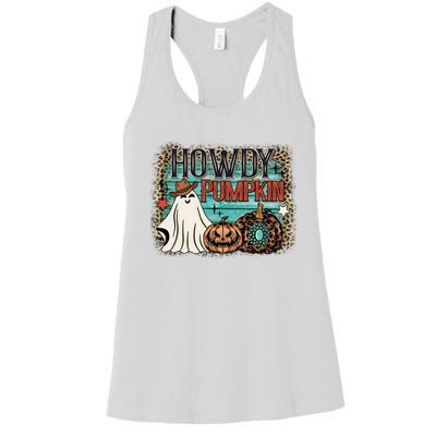 Howdy Pumpkin Western Halloween Spooky Season Women's Racerback Tank