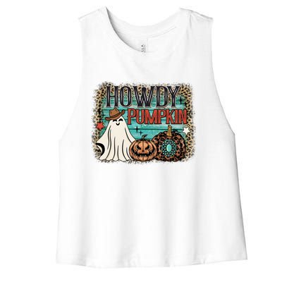 Howdy Pumpkin Western Halloween Spooky Season Women's Racerback Cropped Tank