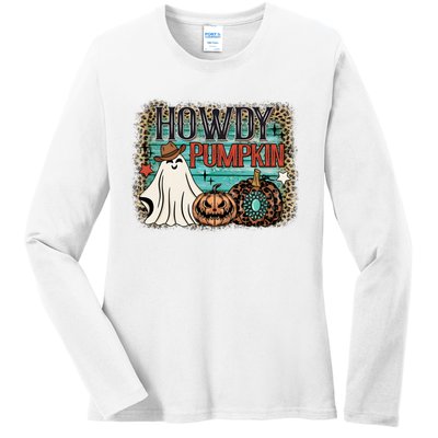 Howdy Pumpkin Western Halloween Spooky Season Ladies Long Sleeve Shirt