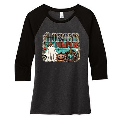 Howdy Pumpkin Western Halloween Spooky Season Women's Tri-Blend 3/4-Sleeve Raglan Shirt