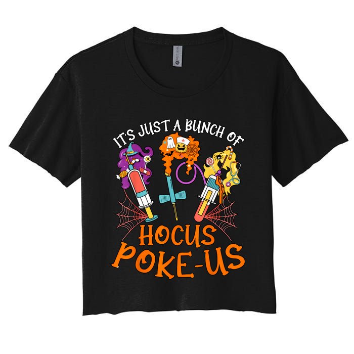 Hocus Pokeus Witch Nurse Halloween Medical Lab Tech Spooky Women's Crop Top Tee