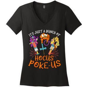 Hocus Pokeus Witch Nurse Halloween Medical Lab Tech Spooky Women's V-Neck T-Shirt