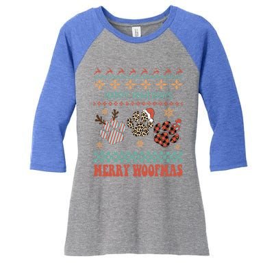 Happy Pawlidays Woof You A Merry Christmas Dog Meaningful Gift Women's Tri-Blend 3/4-Sleeve Raglan Shirt