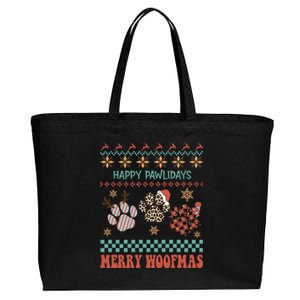 Happy Pawlidays Woof You A Merry Christmas Dog Meaningful Gift Cotton Canvas Jumbo Tote