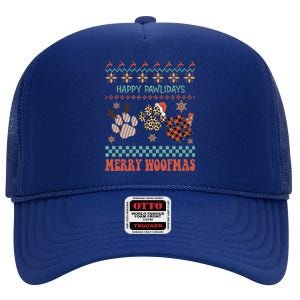 Happy Pawlidays Woof You A Merry Christmas Dog Meaningful Gift High Crown Mesh Back Trucker Hat