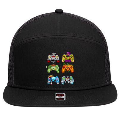 Halloween Pumpkin Witch Gaming Controllers Zombie 7 Panel Mesh Trucker Snapback Hat