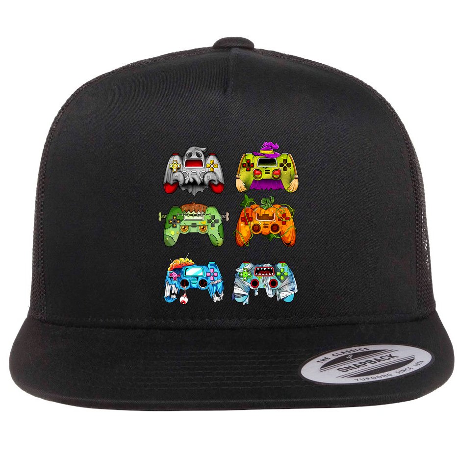 Halloween Pumpkin Witch Gaming Controllers Zombie Flat Bill Trucker Hat