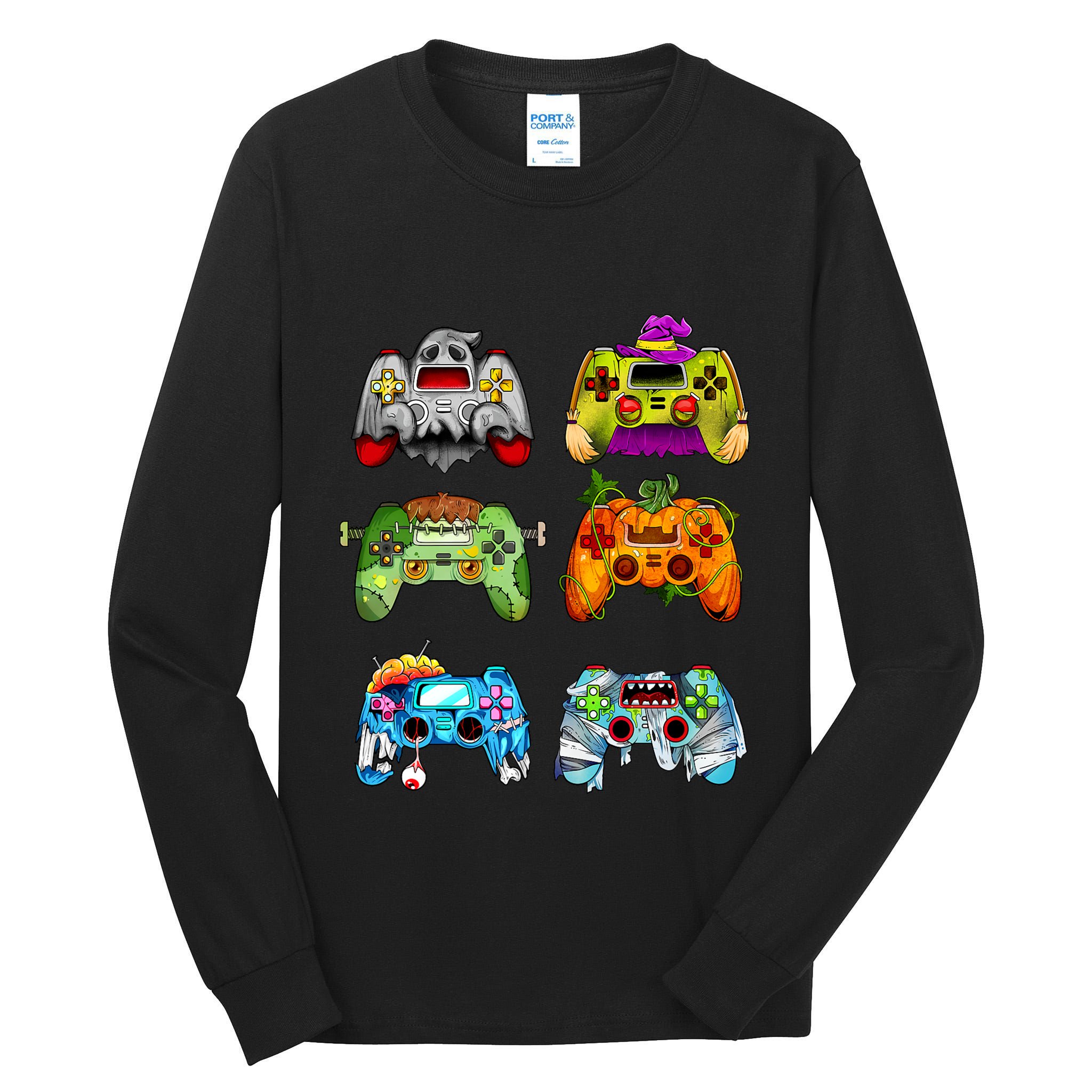 Halloween Pumpkin Witch Gaming Controllers Zombie Tall Long Sleeve T-Shirt