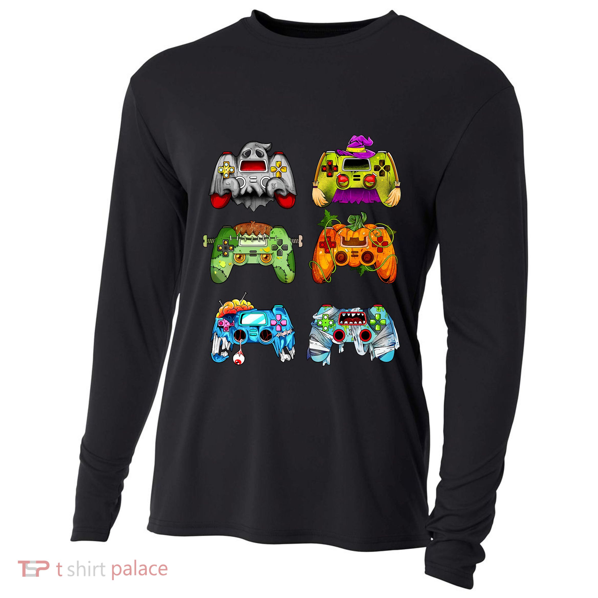 Halloween Pumpkin Witch Gaming Controllers Zombie Cooling Performance Long Sleeve Crew