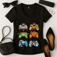 Halloween Pumpkin Witch Gaming Controllers Zombie Women's V-Neck T-Shirt