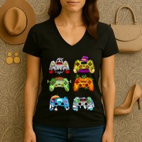 Halloween Pumpkin Witch Gaming Controllers Zombie Women's V-Neck T-Shirt