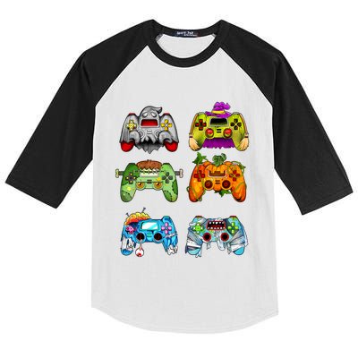 Halloween Pumpkin Witch Gaming Controllers Zombie Kids Colorblock Raglan Jersey