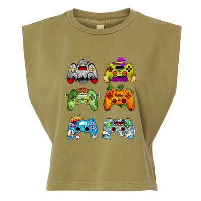 Halloween Pumpkin Witch Gaming Controllers Zombie Garment-Dyed Women's Muscle Tee