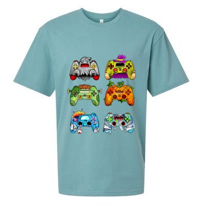 Halloween Pumpkin Witch Gaming Controllers Zombie Sueded Cloud Jersey T-Shirt