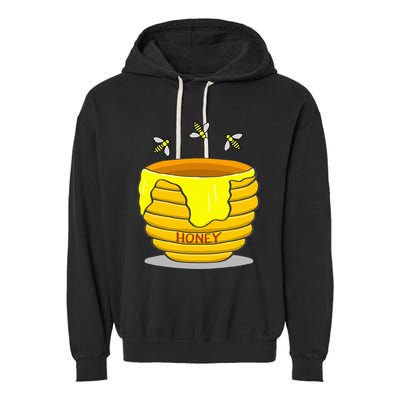 Honey Pot With Honey Bees Garment-Dyed Fleece Hoodie