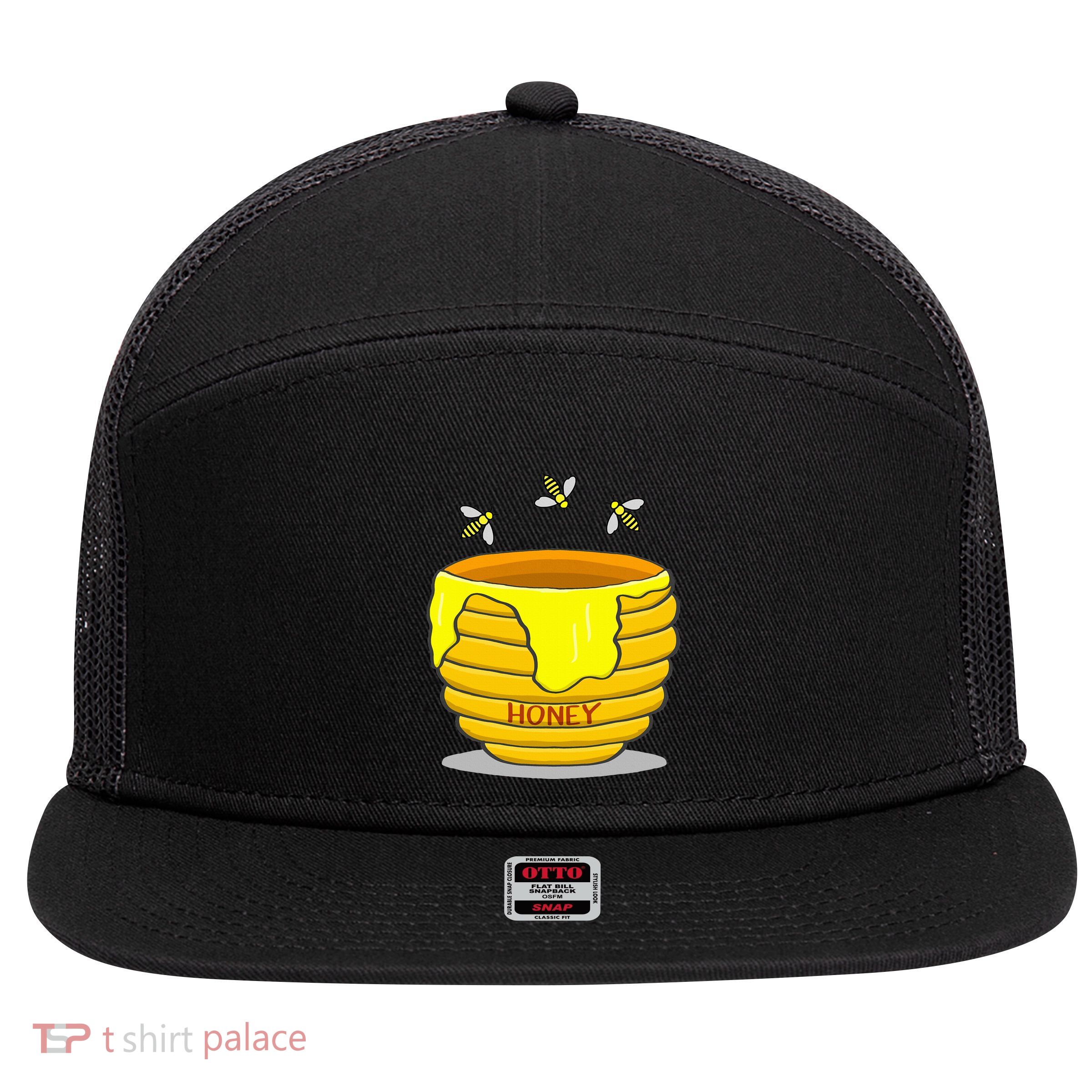 Honey Pot With Honey Bees 7 Panel Mesh Trucker Snapback Hat