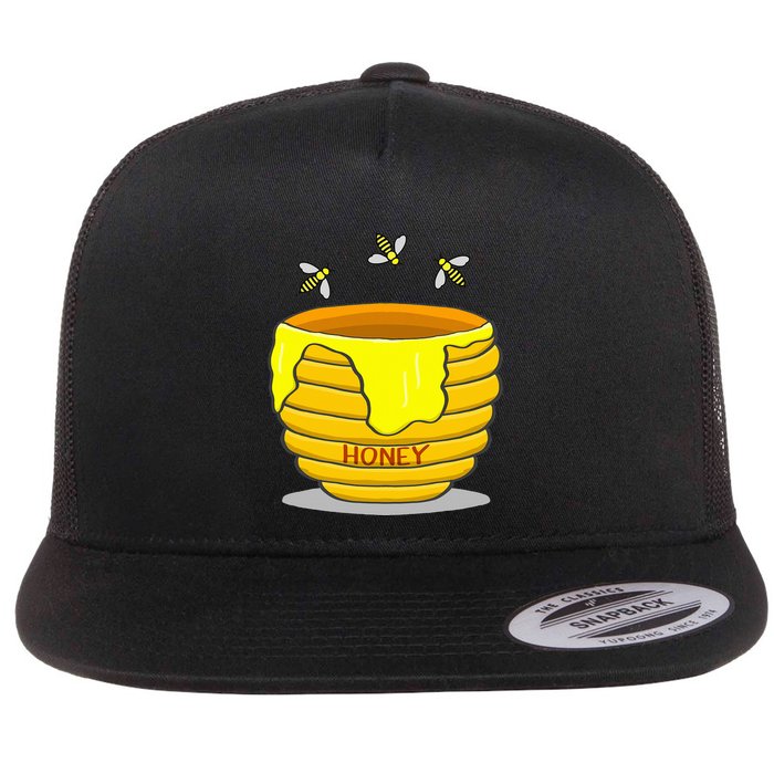 Honey Pot With Honey Bees Flat Bill Trucker Hat