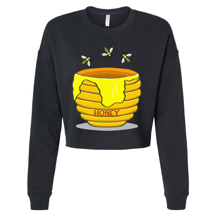 Honey Pot With Honey Bees Cropped Pullover Crew