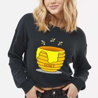 Honey Pot With Honey Bees Cropped Pullover Crew