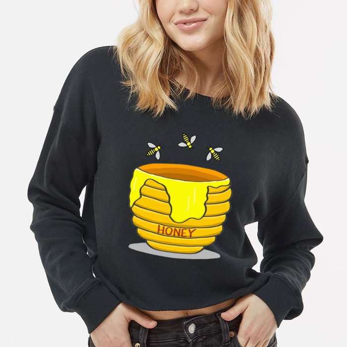 Honey Pot With Honey Bees Cropped Pullover Crew