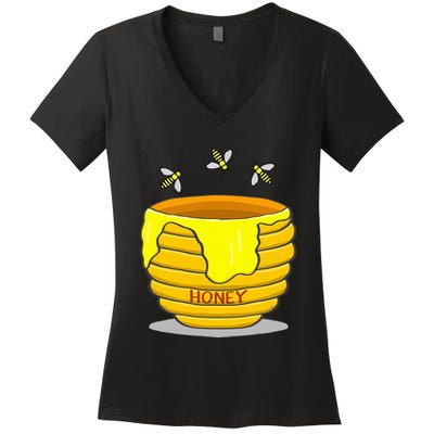 Honey Pot With Honey Bees Women's V-Neck T-Shirt