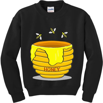 Honey Pot With Honey Bees Kids Sweatshirt